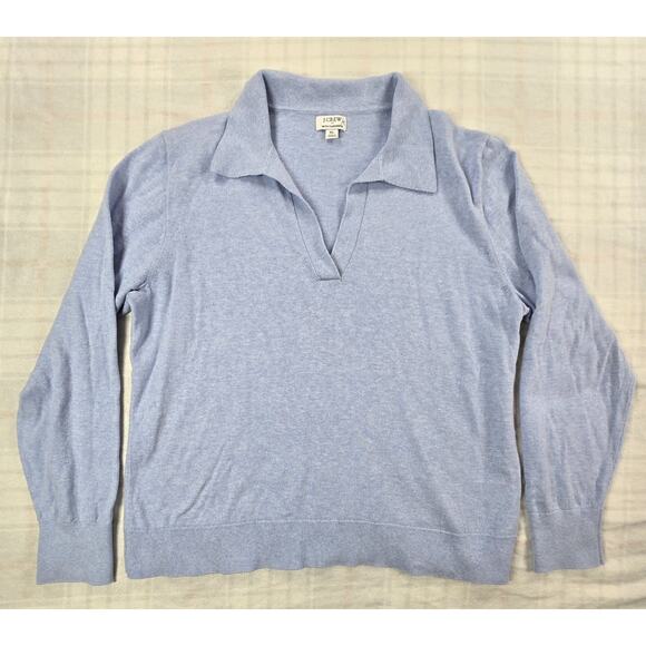 J. CREW Womens Polo Sweater Cashmere Cotton Preppy Old Money Periwinkle Blue XL - Picture 1 of 11